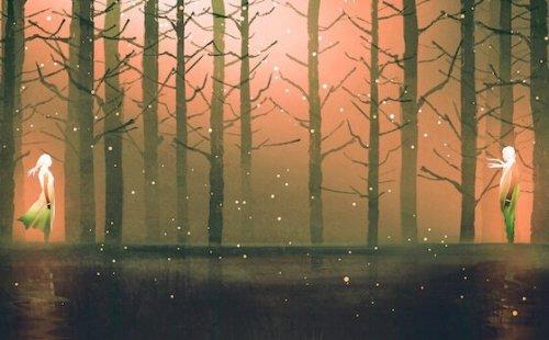 kaksi ihmistä metsässä