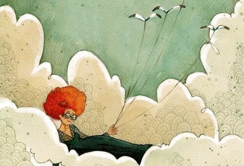 nainen pilvissä
